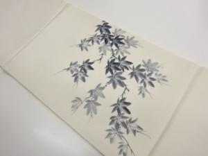 作家物　塩瀬手描き紅葉模様開き名古屋帯（額縁仕立て）